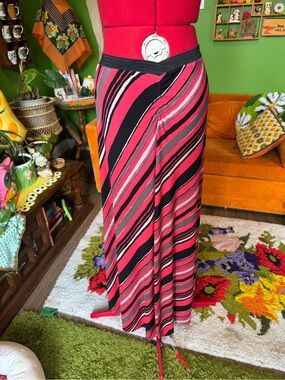 Striped Pink and Black Maxi Skirt - Stylish Women's Skirt